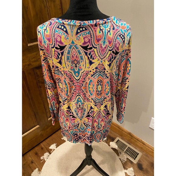 Investment Essential Womens Plus Size XL Pink Paisley 3/4 Sleeve Stretchy Top - Picture 6 of 10